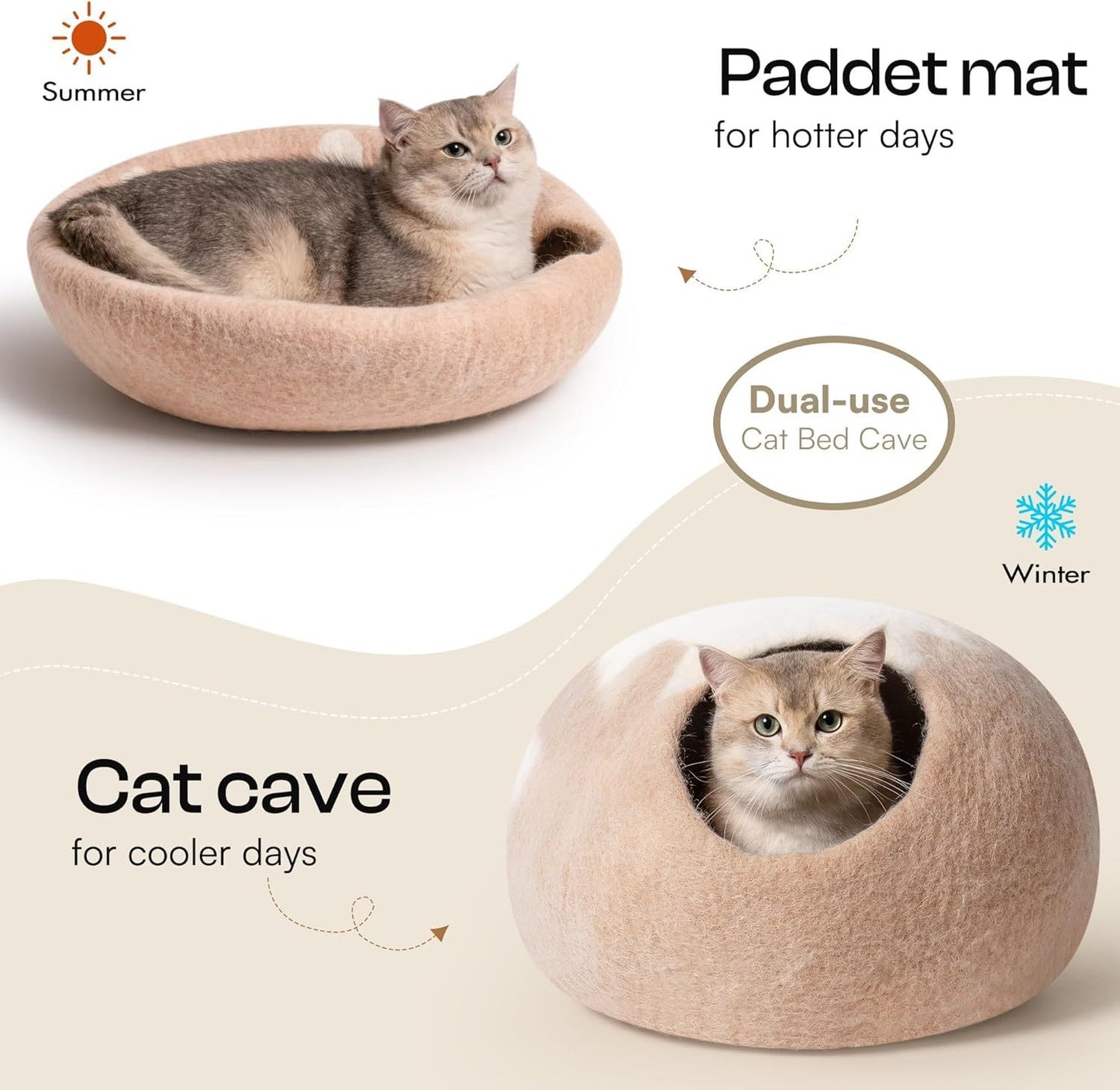 Handmade Wool Cat Cave Bed Natural Felt Hideaway House