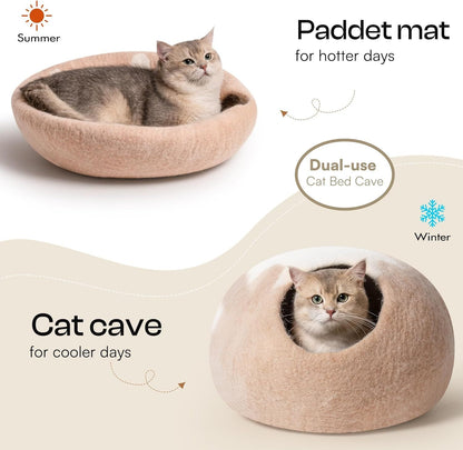 Handmade Wool Cat Cave Bed Natural Felt Hideaway House