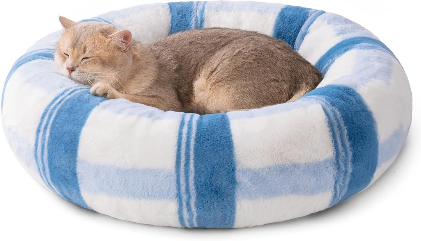 MEWOOFUN Plush Round Calming Cat Bed Washable 23 Inch