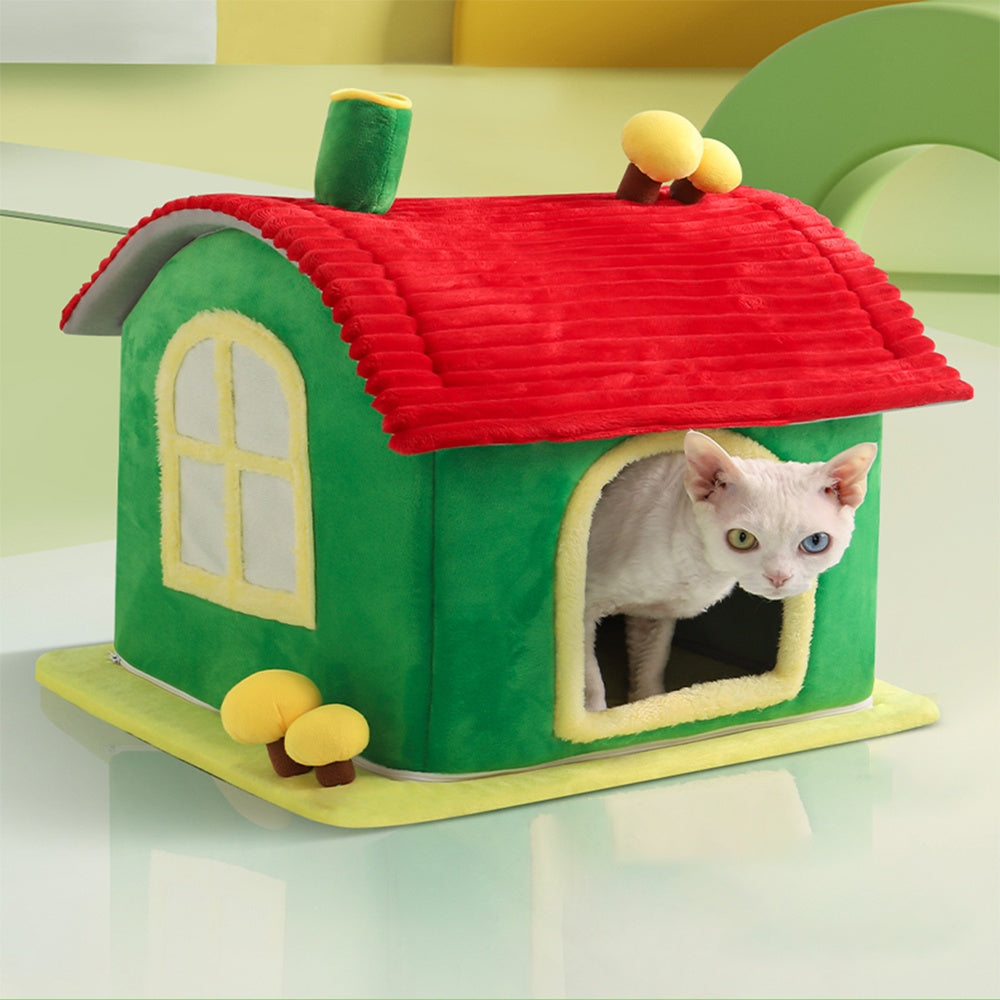Cat Bed Indoor Enclosed Warm Cave with Removable Mat