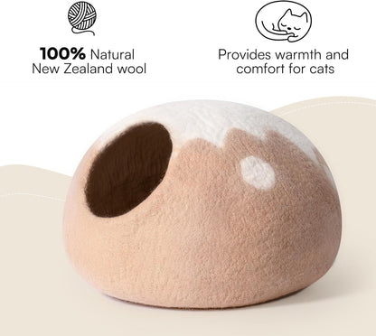 Handmade Wool Cat Cave Bed Natural Felt Hideaway House