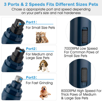 Dog Nail Grinder 2 Speed USB Rechargeable Quiet Pet Trimmer