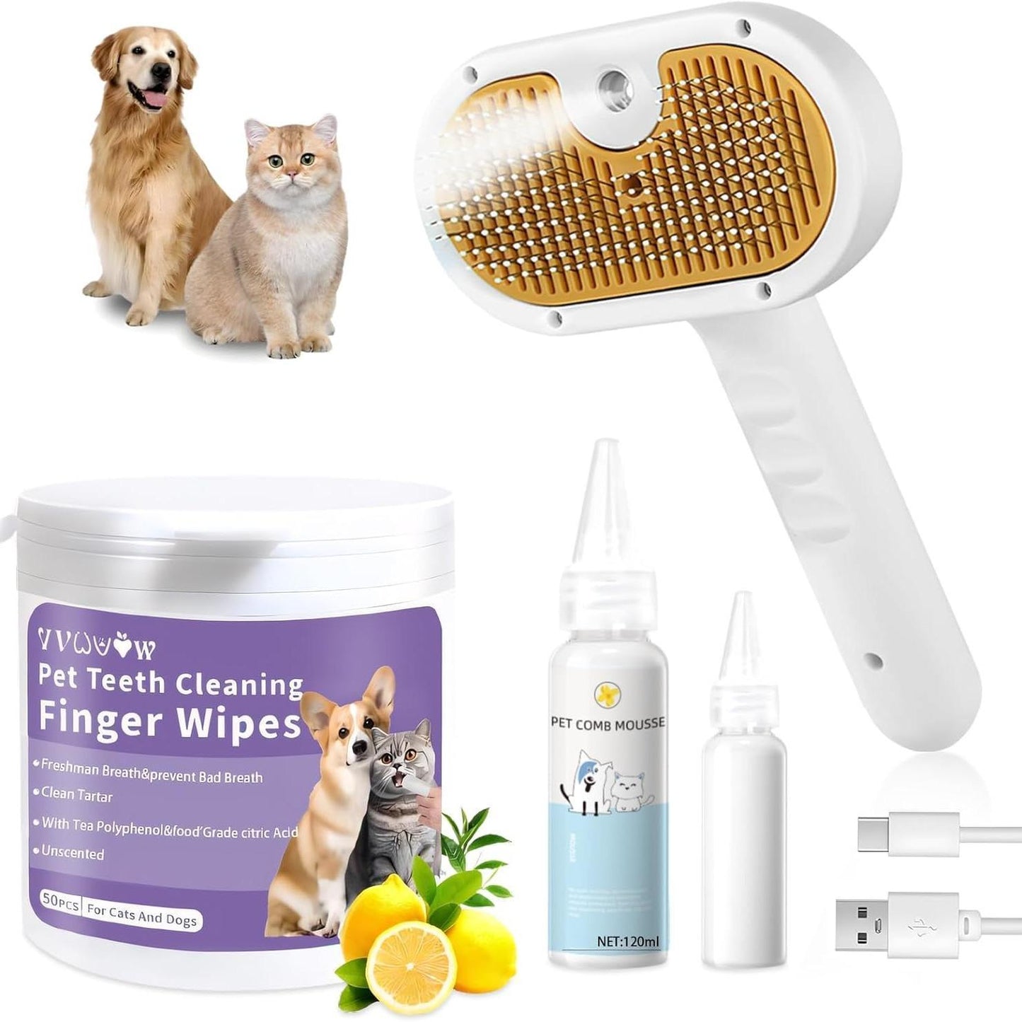 Universal Pet Steam Brush 3 in 1 Spray Hair Removal Comb