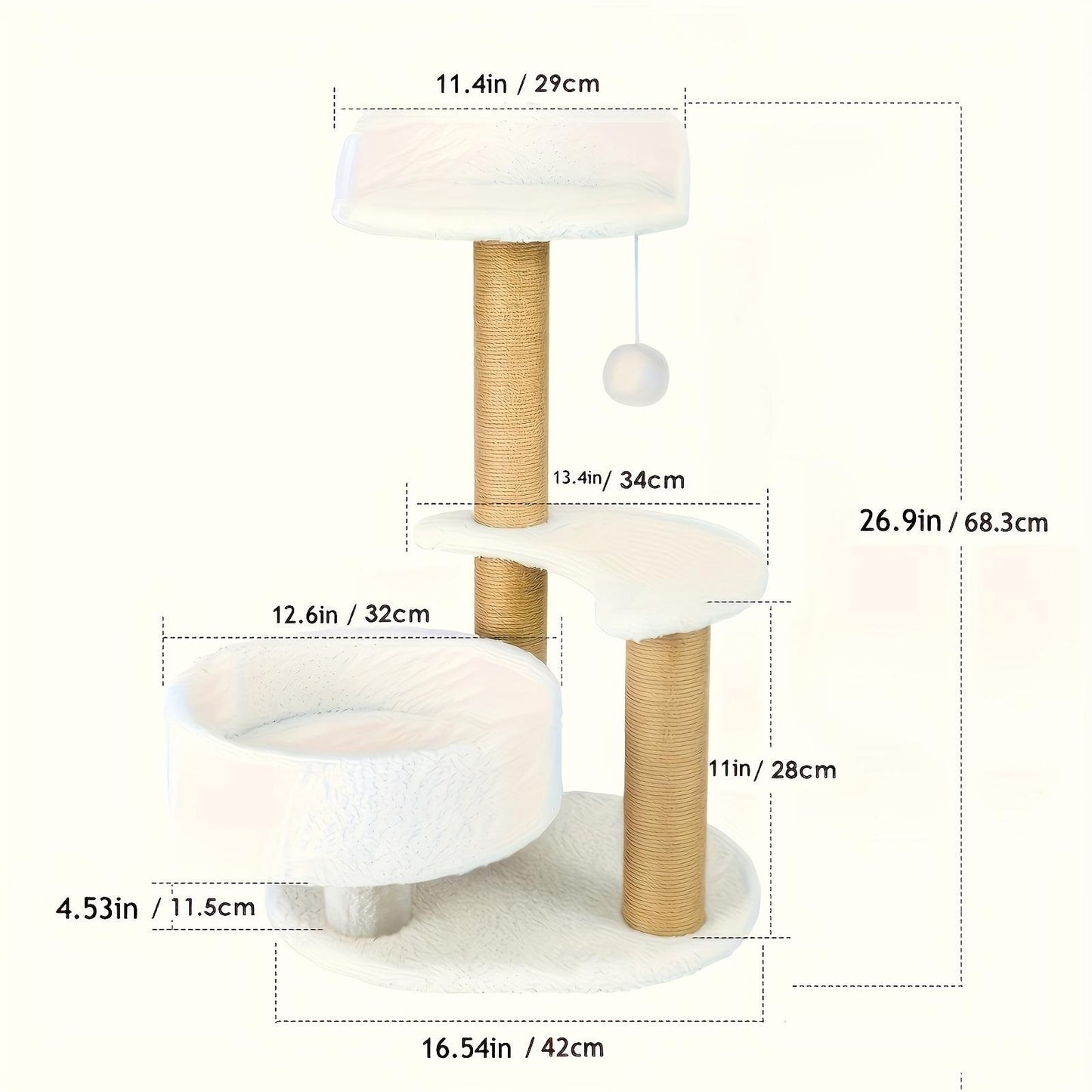 Multi Layer Cat Tree with Scratching Post and Ball Toy