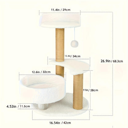 Multi Layer Cat Tree with Scratching Post and Ball Toy