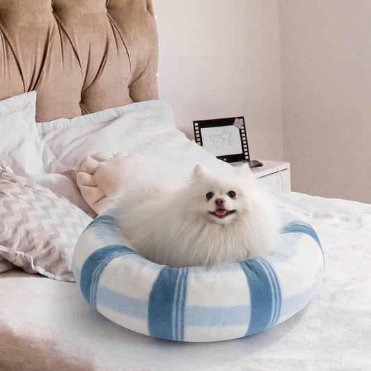 MEWOOFUN Plush Round Calming Cat Bed Washable 23 Inch