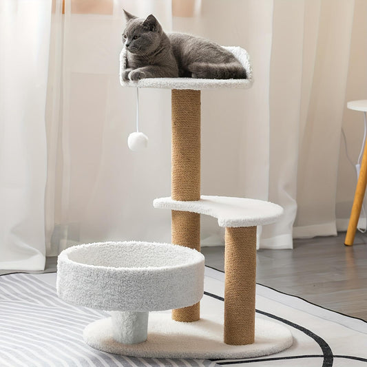 Multi Layer Cat Tree with Scratching Post and Ball Toy