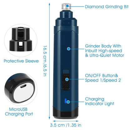 Dog Nail Grinder 2 Speed USB Rechargeable Quiet Pet Trimmer