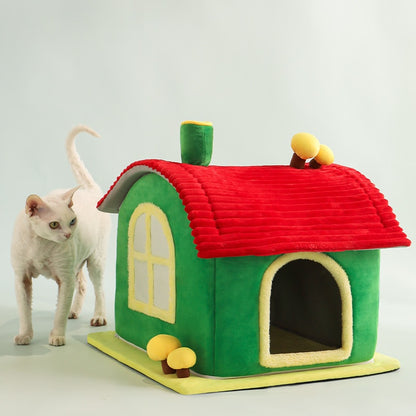 Cat Bed Indoor Enclosed Warm Cave with Removable Mat
