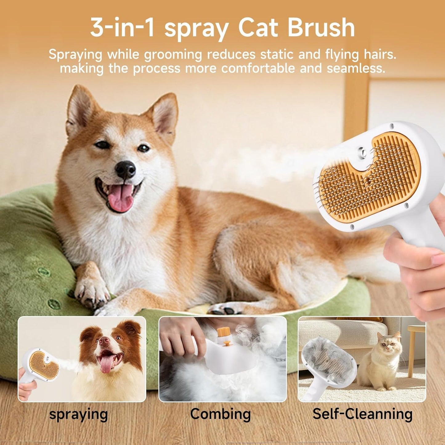 Universal Pet Steam Brush 3 in 1 Spray Hair Removal Comb