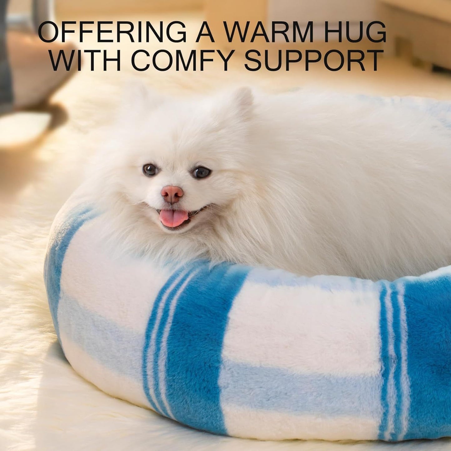 MEWOOFUN Plush Round Calming Cat Bed Washable 23 Inch