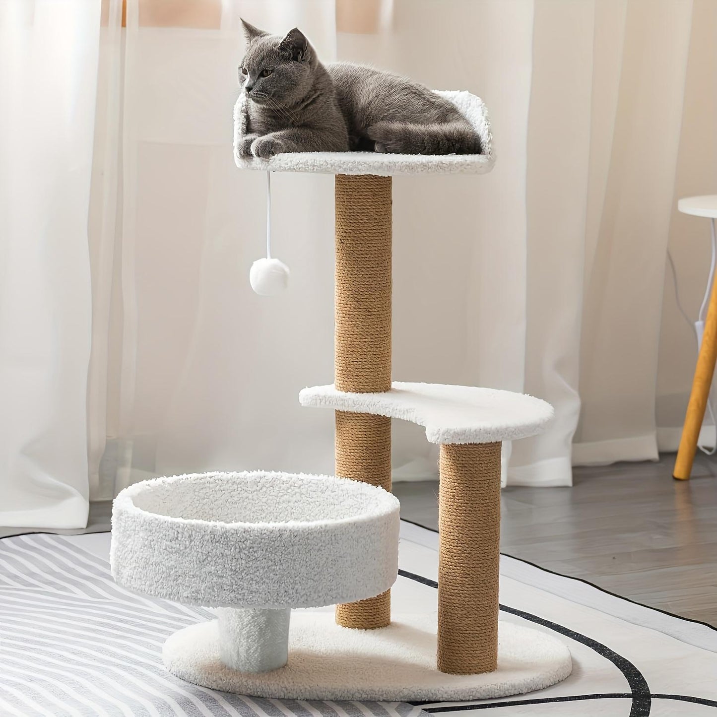 Multi Layer Cat Tree with Scratching Post and Ball Toy