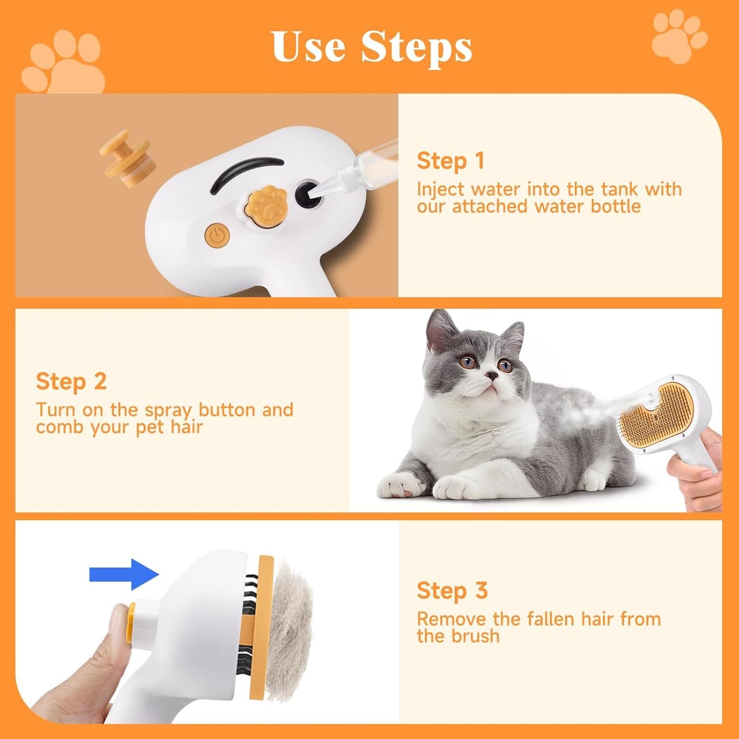 Universal Pet Steam Brush 3 in 1 Spray Hair Removal Comb