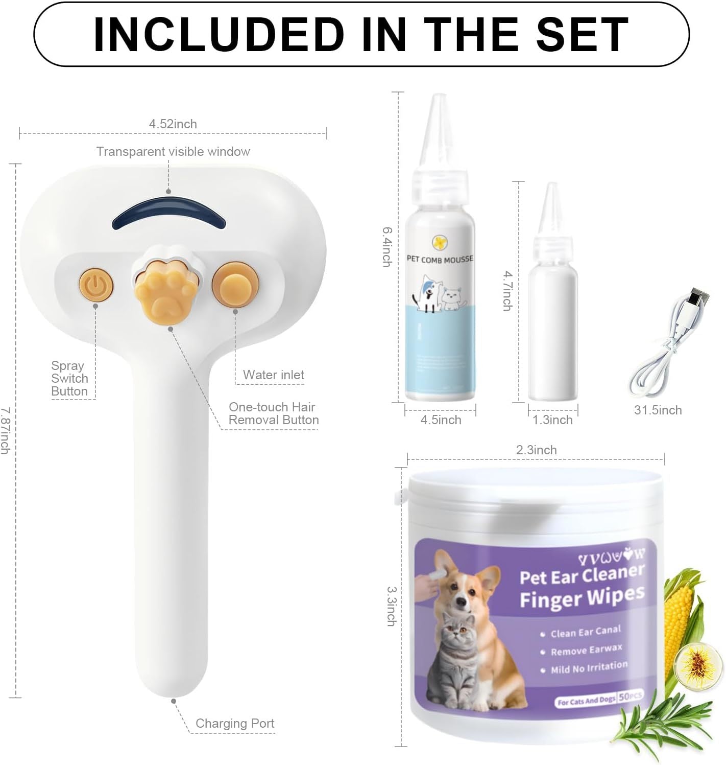 Universal Pet Steam Brush 3 in 1 Spray Hair Removal Comb
