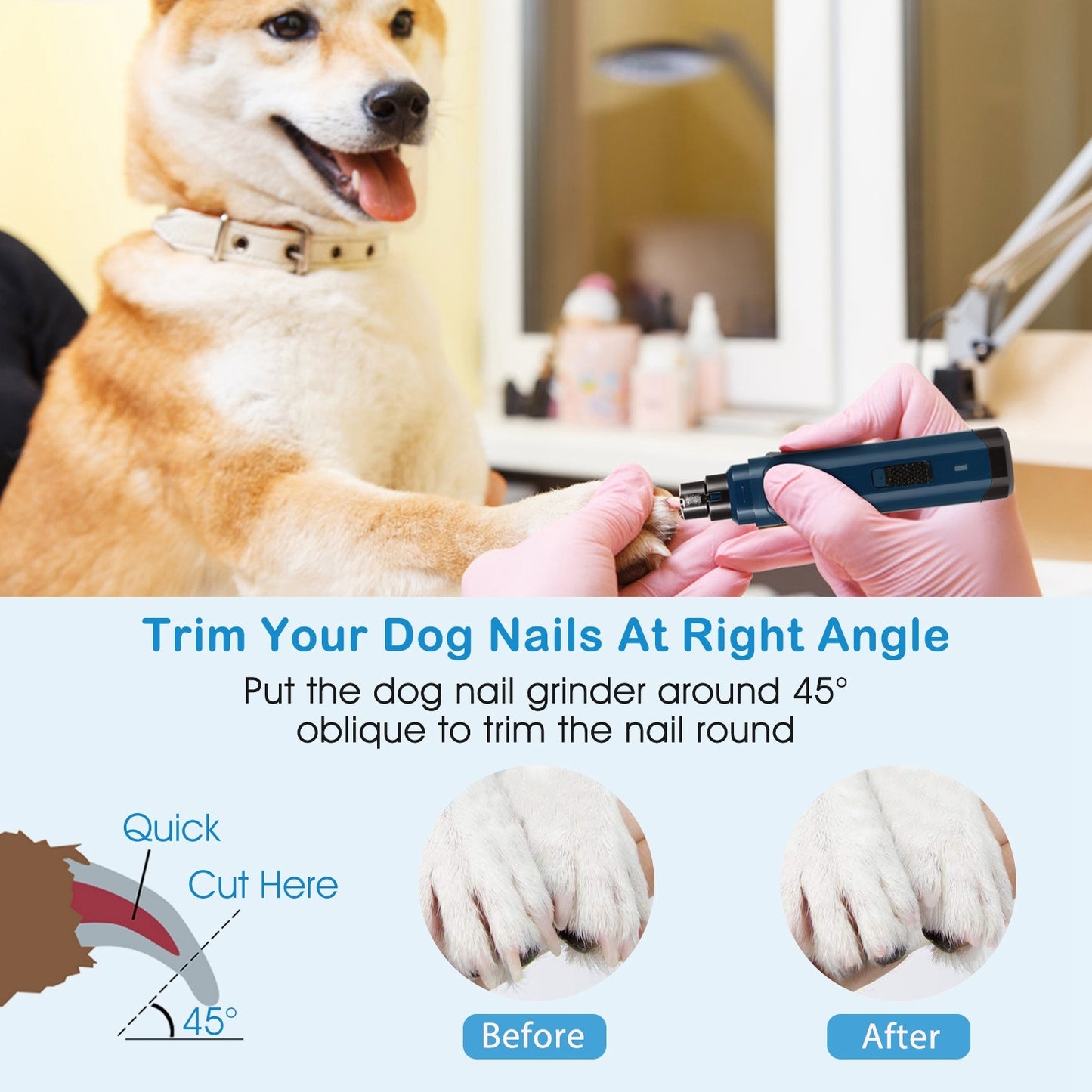 Dog Nail Grinder 2 Speed USB Rechargeable Quiet Pet Trimmer