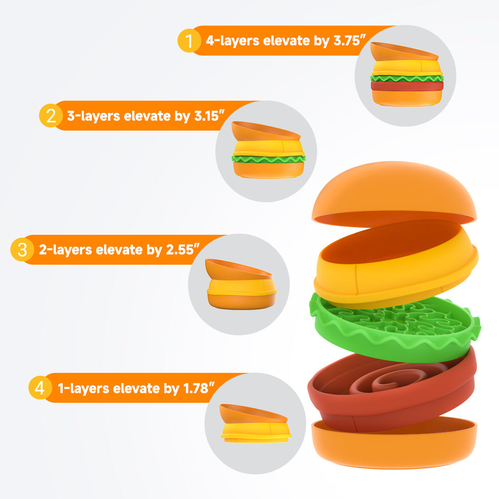 Hamburger Pet Bowl Multi Layer 5 in 1 Feeding Set