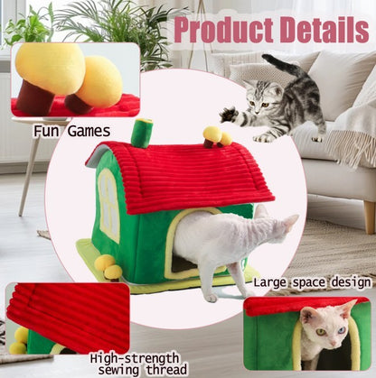 Cat Bed Indoor Enclosed Warm Cave with Removable Mat