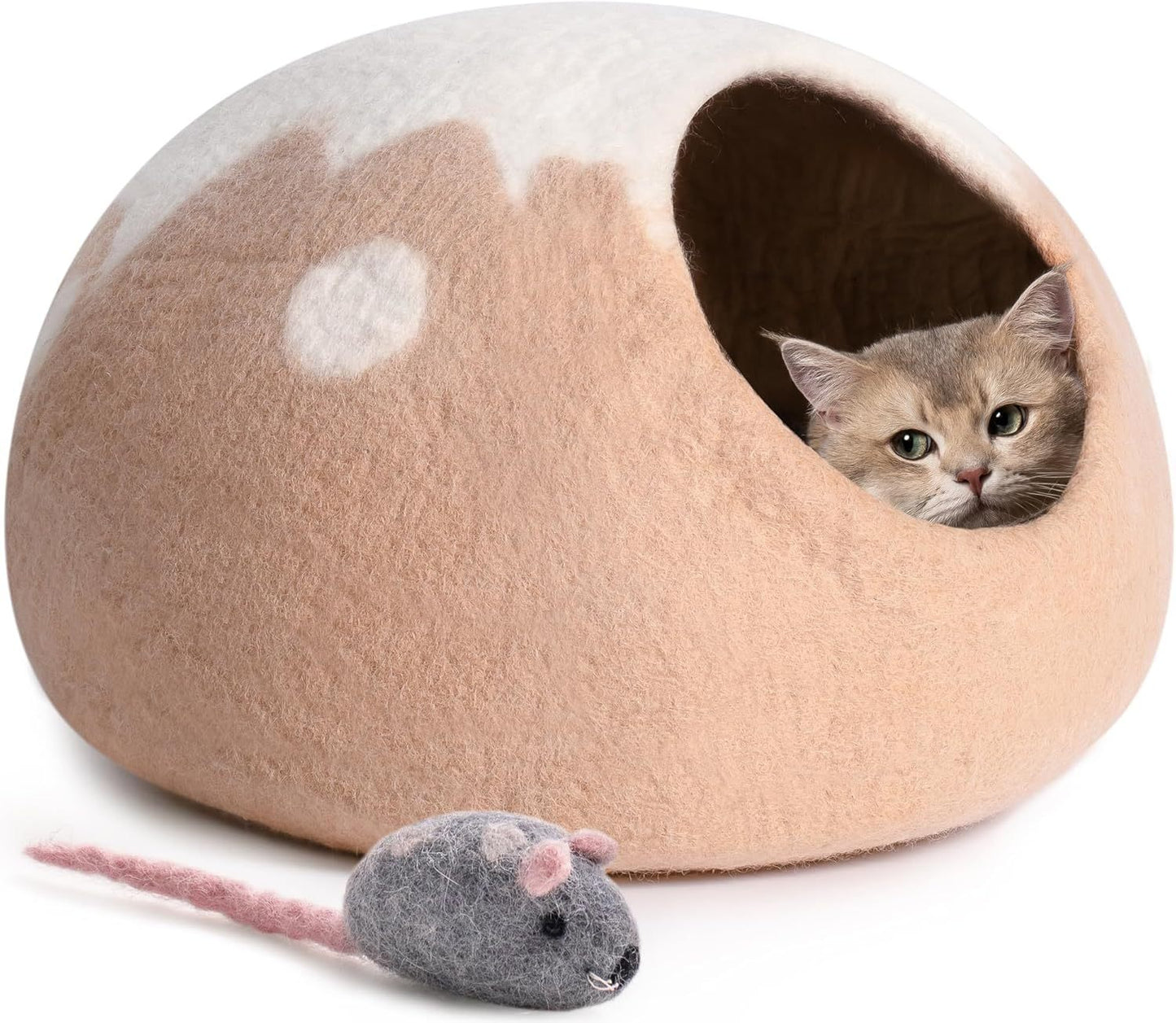 Handmade Wool Cat Cave Bed Natural Felt Hideaway House