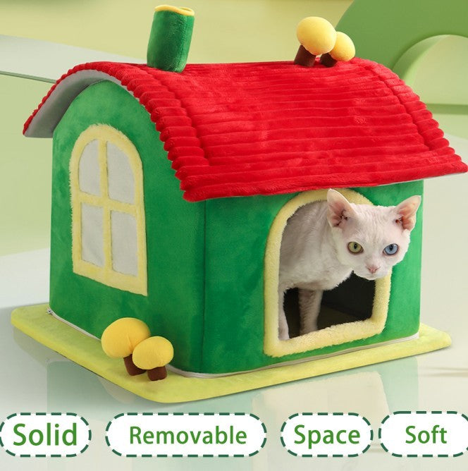Cat Bed Indoor Enclosed Warm Cave with Removable Mat