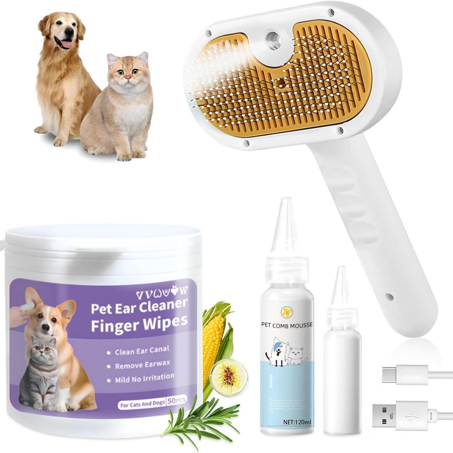Universal Pet Steam Brush 3 in 1 Spray Hair Removal Comb